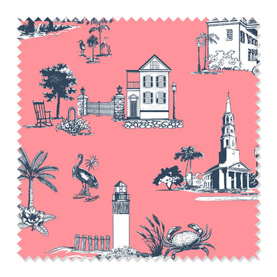 Charleston Toile Fabric Fabric By The Yard / Linen Canvas / Coral Katie Kime