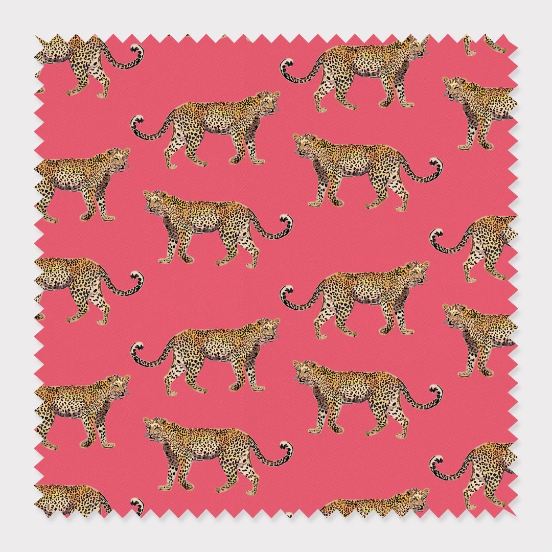 Cheetahs Fabric Fabric By The Yard / Cotton / Pink Katie Kime
