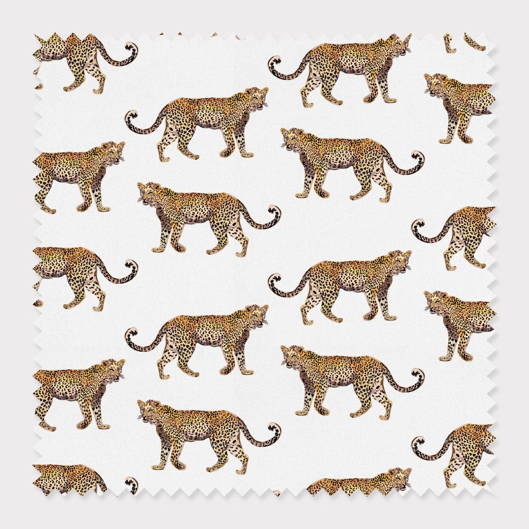 Cheetahs Fabric Fabric By The Yard / Cotton / White Katie Kime