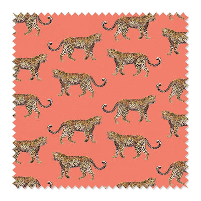 Cheetahs Fabric Fabric By The Yard / Linen Canvas / Coral Katie Kime