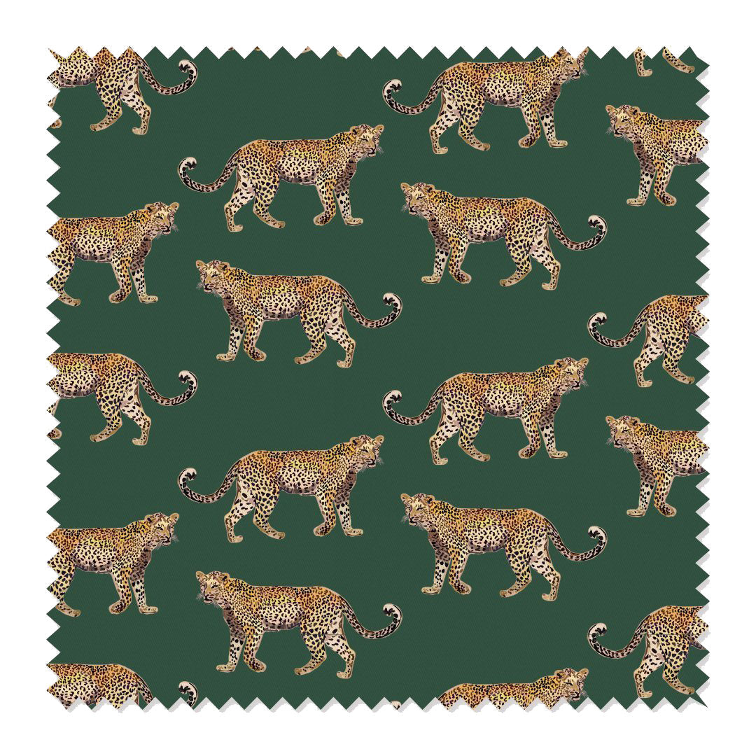 Cheetahs Fabric Fabric By The Yard / Linen Canvas / Hunter Green Katie Kime
