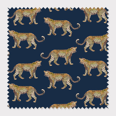 Cheetahs Fabric Fabric By The Yard / Linen Canvas / Navy Katie Kime