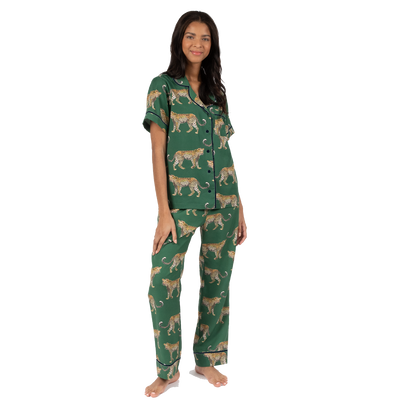 Pajama Set XS / Green Cheetahs Pajama Pants Set Katie Kime