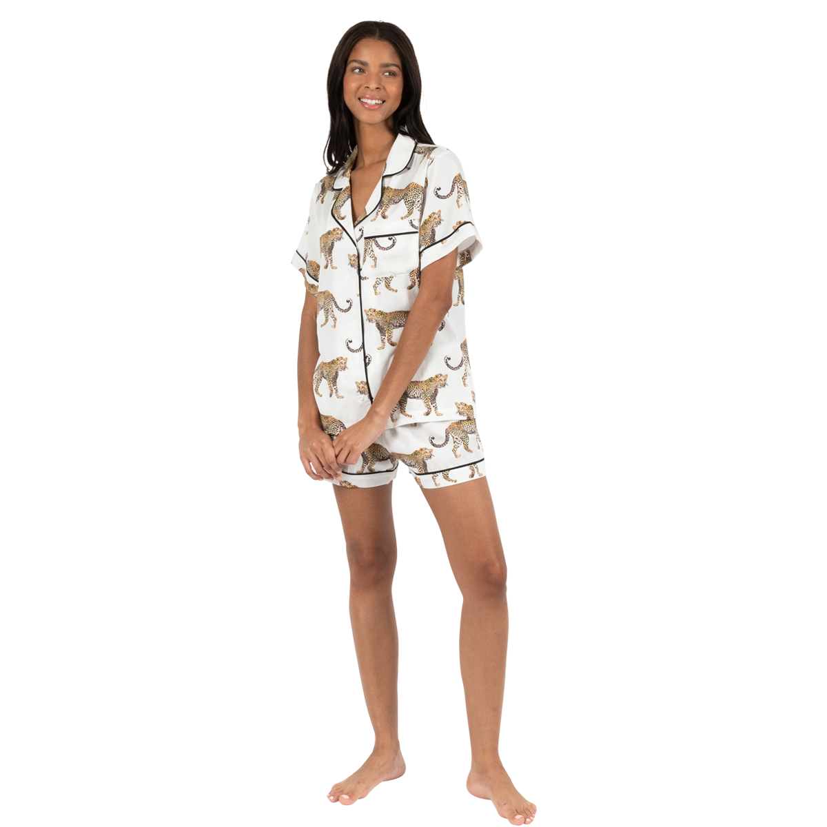 Pajama Set XS / White Cheetahs Pajama Shorts Set Katie Kime
