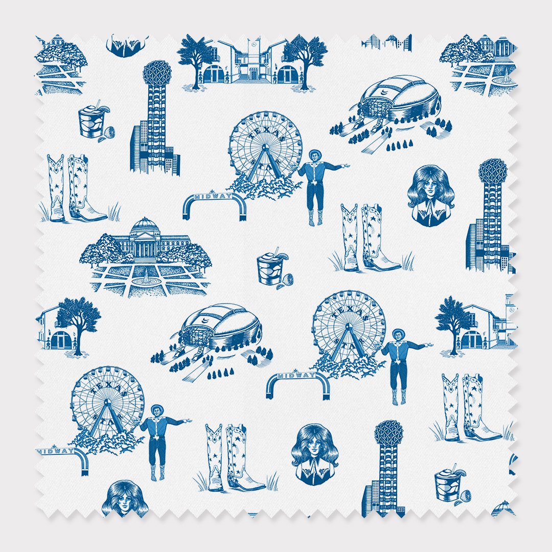 Fabric Cotton / By The Yard / Blue Dallas Toile Fabric Katie Kime