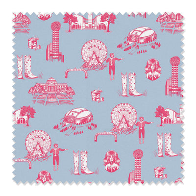 Dallas Toile Fabric Fabric By The Yard / Linen Canvas / Blue Pink Katie Kime