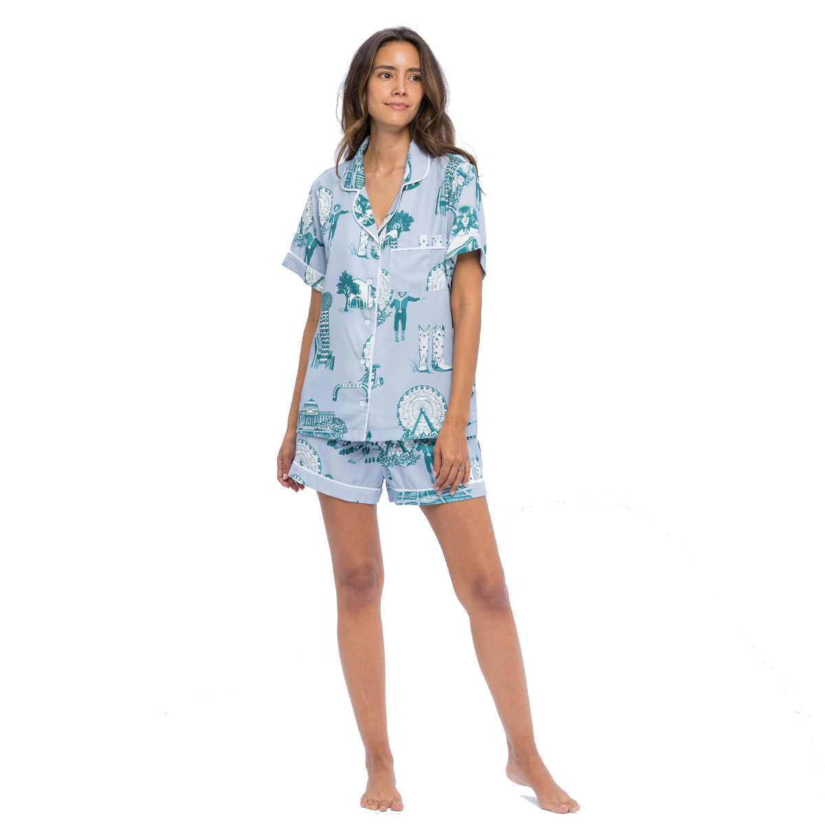 Dallas Toile Pajama Set Pajama Set Blue / XS / Shorts Katie Kime
