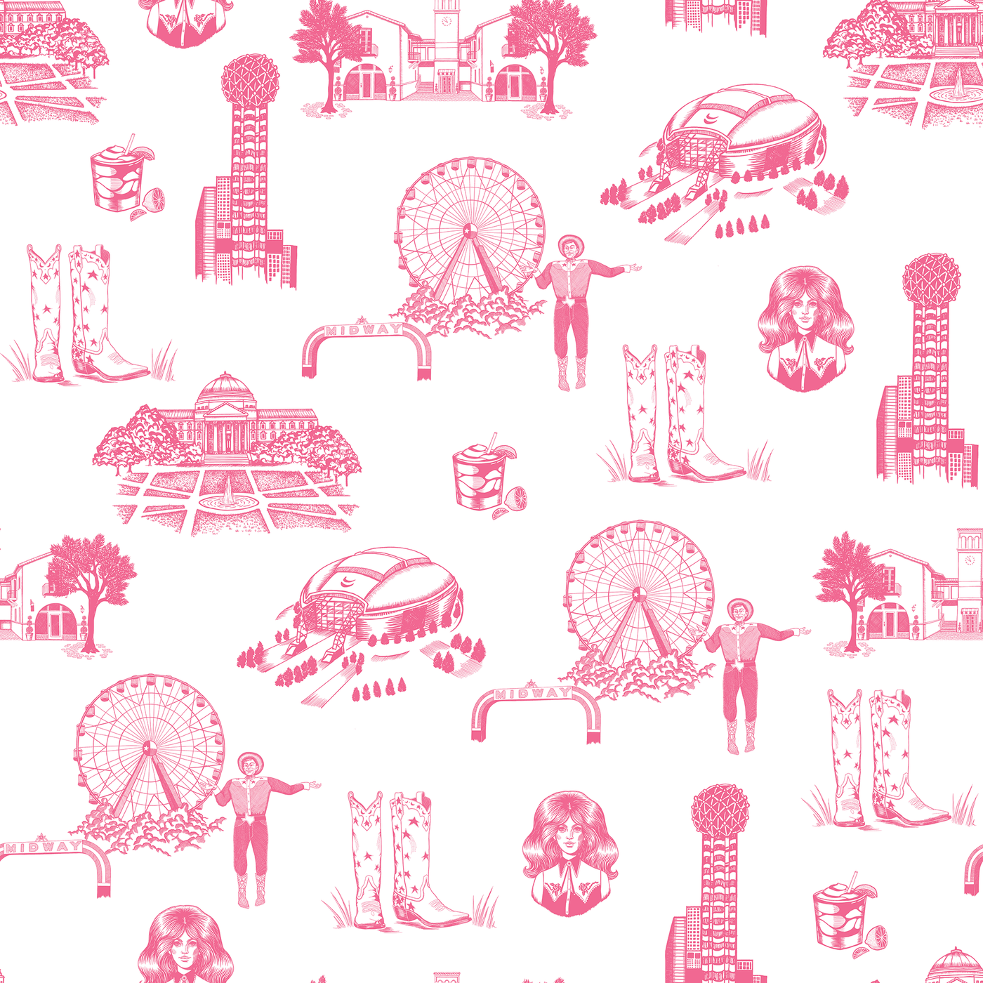 Peel & Stick Wallpaper Pink / 24"x 48" Dallas Toile Peel & Stick Wallpaper Katie Kime