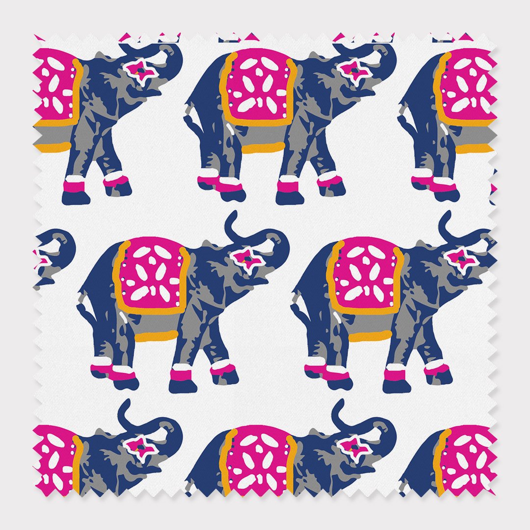 Elephants March Fabric Fabric By The Yard / Cotton Katie Kime