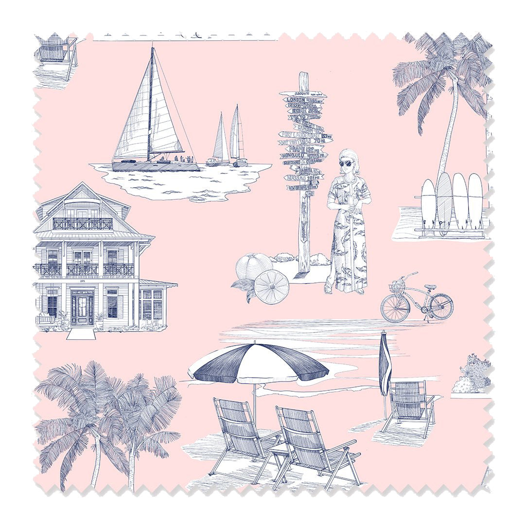 Florida Toile Fabric Fabric By The Yard / Cotton / Pink Navy Katie Kime