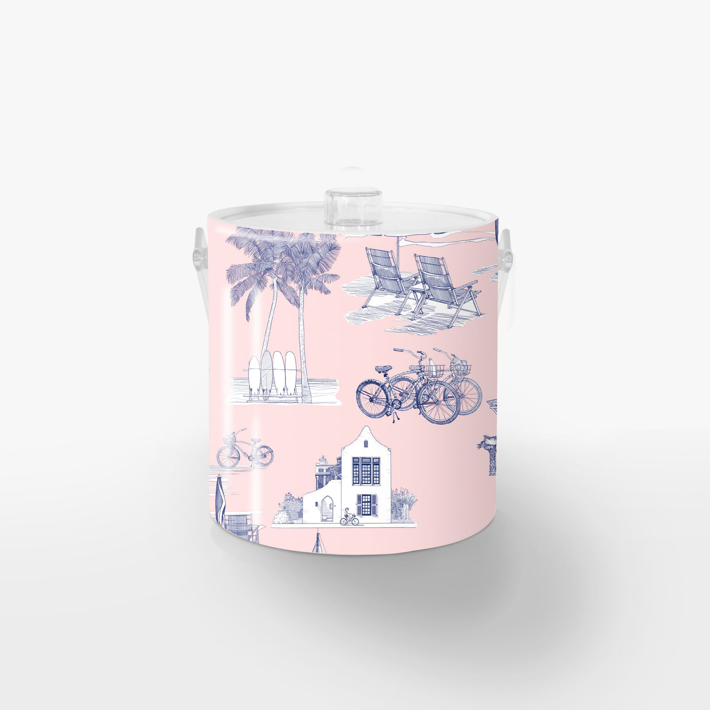 Ice Bucket Lucite / Pink Navy Florida Toile Ice Bucket Katie Kime