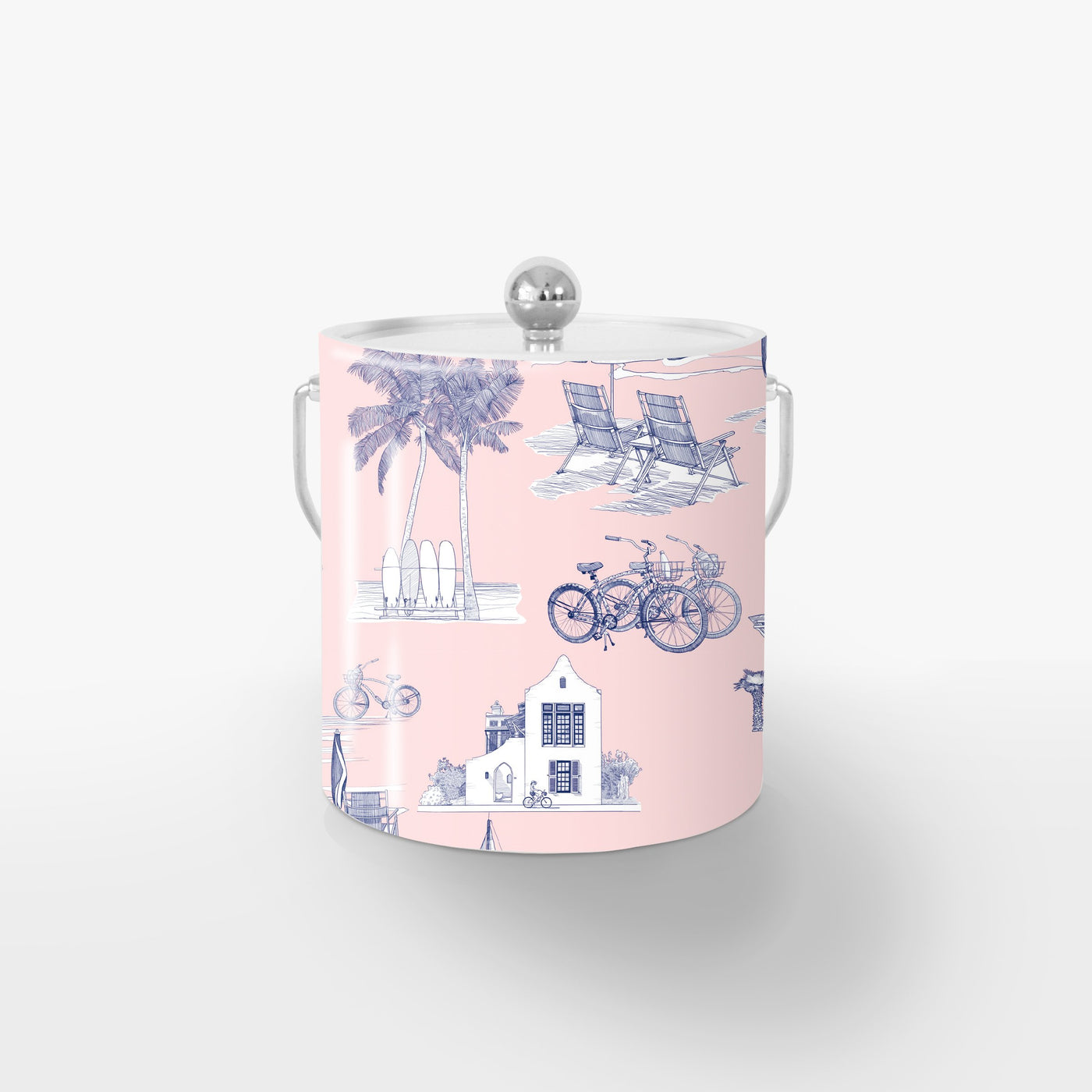 Florida Toile Ice Bucket Ice Bucket Pink Navy / Silver Katie Kime