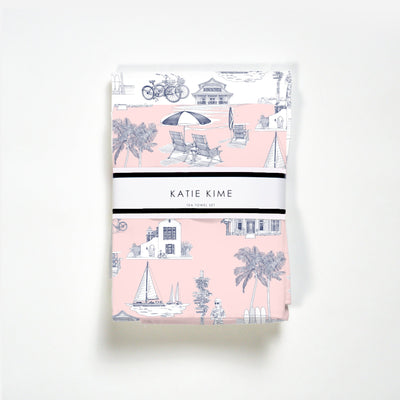 Florida Toile Tea Towel Set Tea Towel Pink Navy Katie Kime