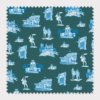 Fabric Cotton / By The Yard / Pine Blue Fort Worth Toile Fabric Katie Kime