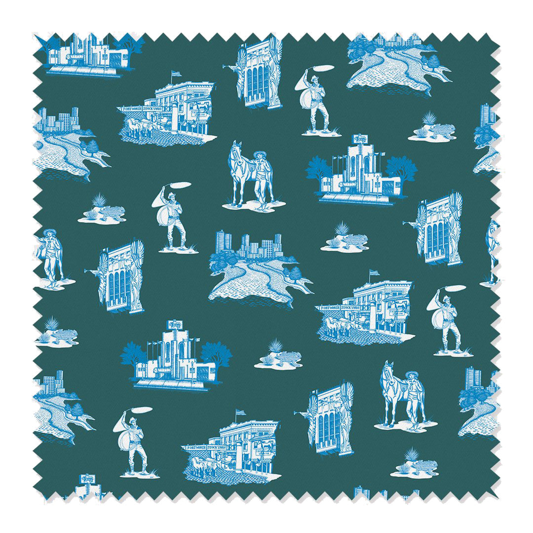 Fort Worth Toile Fabric Fabric By The Yard / Cotton / Pine Blue Katie Kime