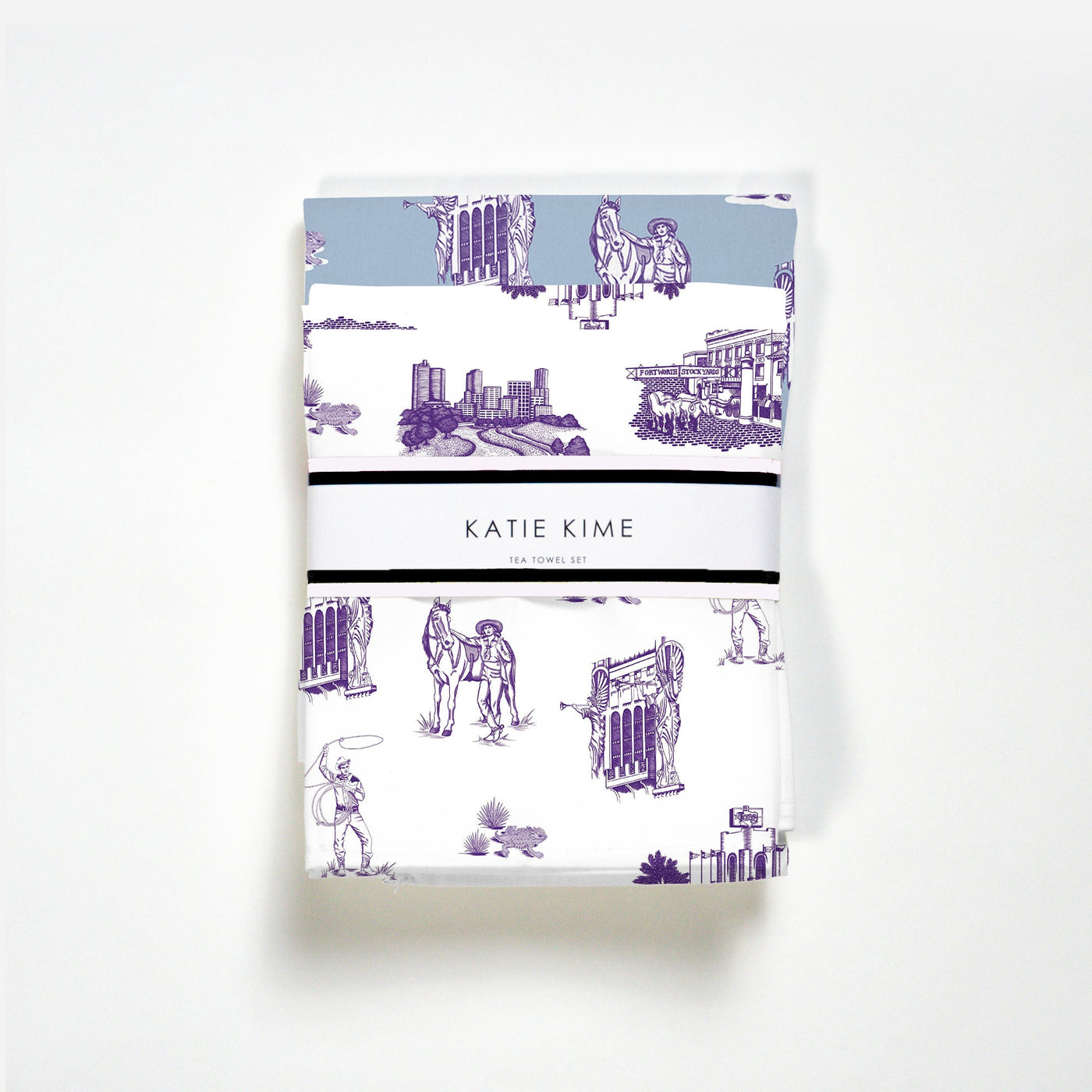 Fort Worth Toile Tea Towel Set Tea Towel Purple Blue Katie Kime