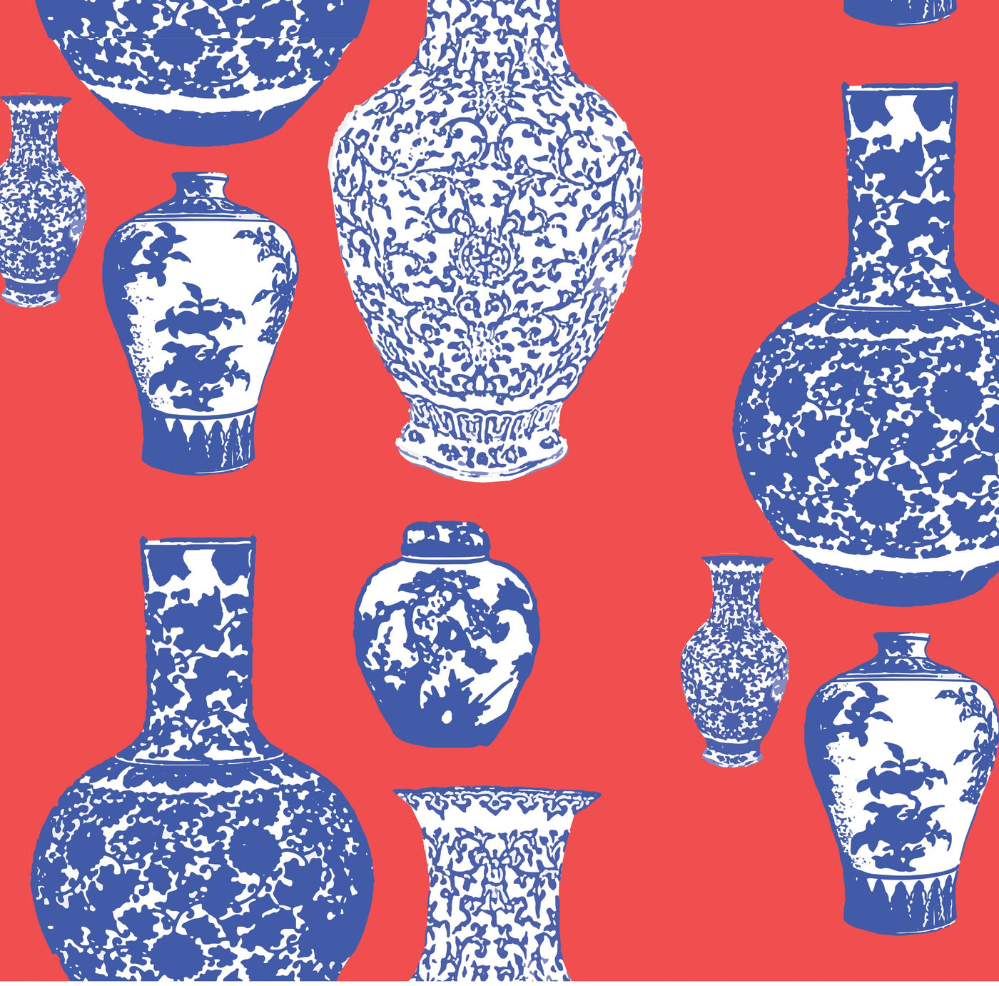 Ginger Jars Peel & Stick Wallpaper Peel & Stick Wallpaper Red Blue / 24"x 48" Katie Kime