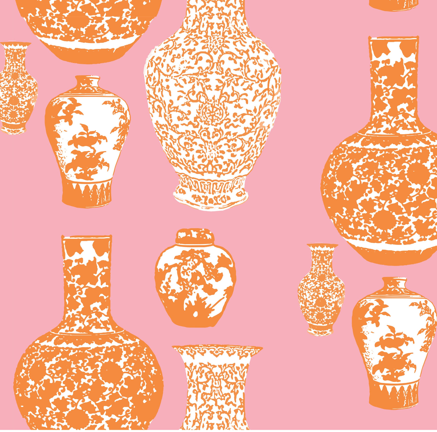 Wallpaper Double Roll / Pink Orange Ginger Jars Wallpaper Katie Kime