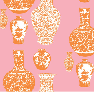Wallpaper Double Roll / Pink Orange Ginger Jars Wallpaper Katie Kime