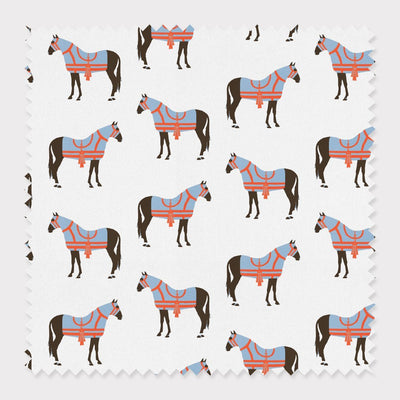 Horse & Tassel Fabric Fabric By The Yard / Blue / Cotton Katie Kime
