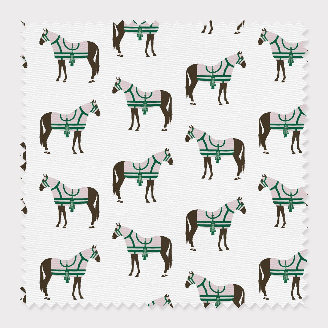 Horse & Tassel Fabric Fabric By The Yard / Green / Cotton Katie Kime