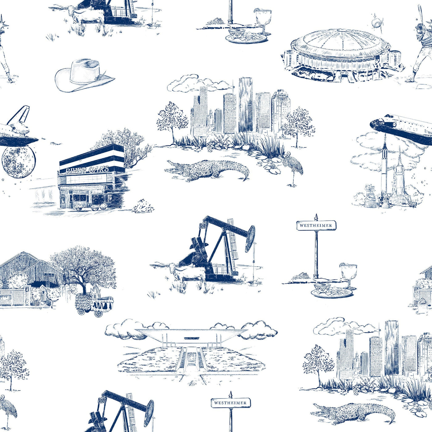 Houston Toile Peel & Stick Wallpaper Peel & Stick Wallpaper Navy / Sample Katie Kime