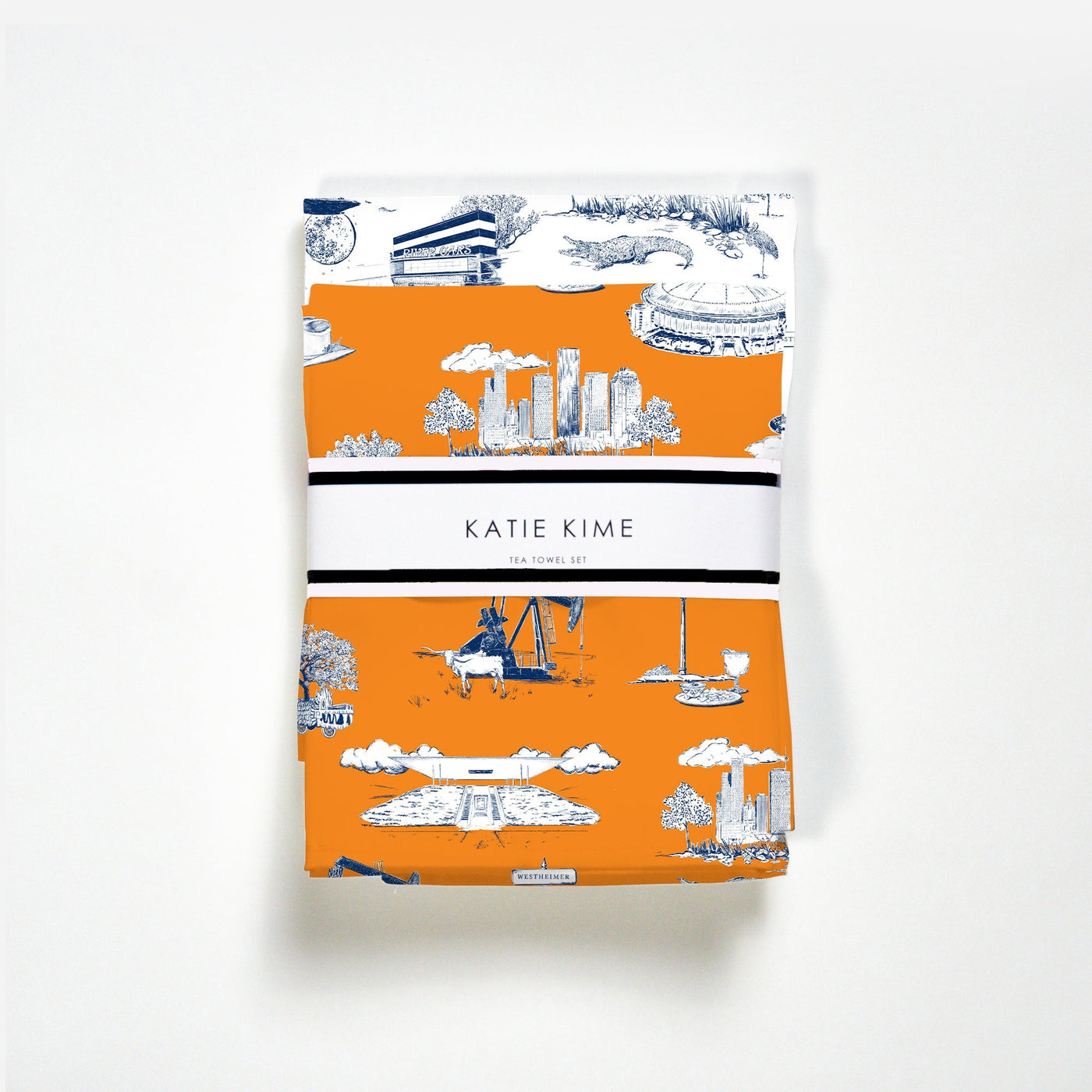 Houston Toile Tea Towel Set Tea Towel Orange Navy Katie Kime