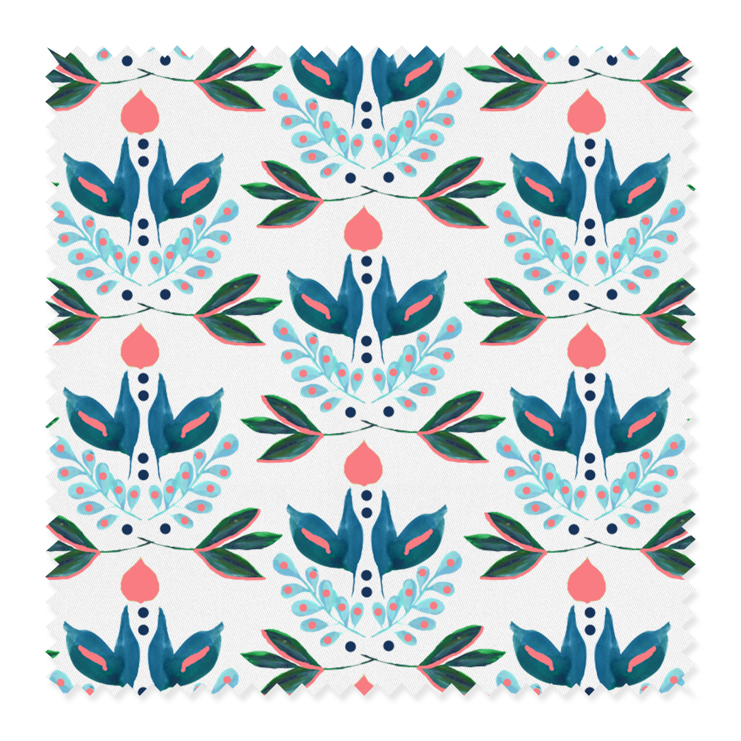 Lotus Fabric Fabric By The Yard / Cotton Twill / Blue Katie Kime