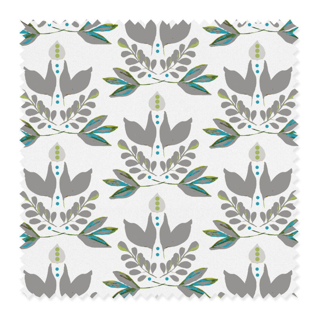 Lotus Fabric Fabric By The Yard / Cotton Twill / Grey Katie Kime