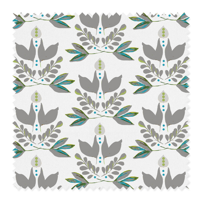 Lotus Fabric Fabric By The Yard / Cotton Twill / Grey Katie Kime