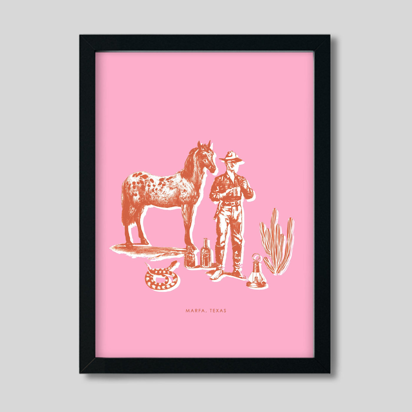 Marfa Cowboy Print Gallery Print Pink / 11x14 / Black Frame Katie Kime