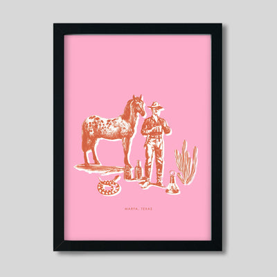 Marfa Cowboy Print Gallery Print Pink / 11x14 / Black Frame Katie Kime