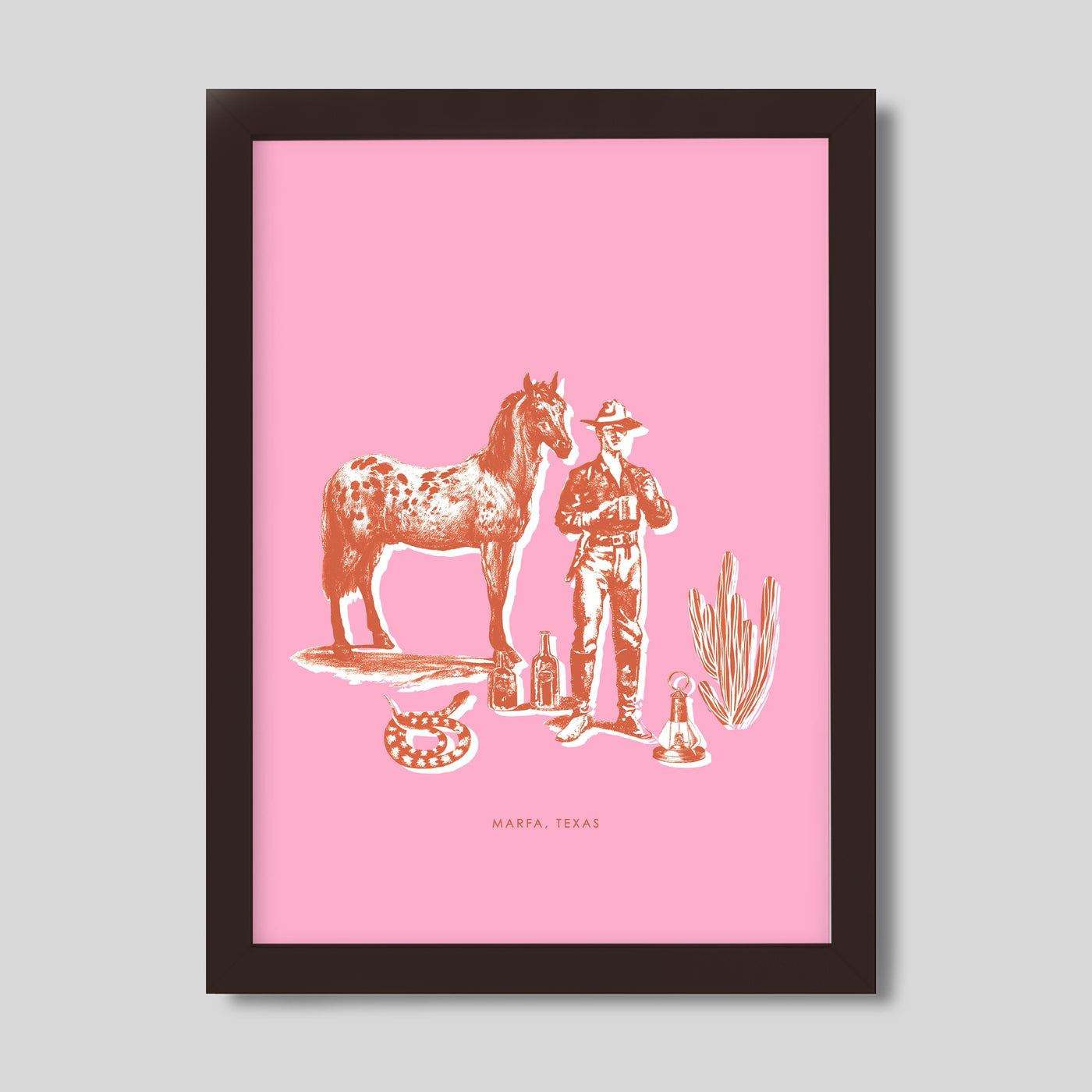 Marfa Cowboy Print Gallery Print Pink / 8x10 / Walnut Frame Katie Kime