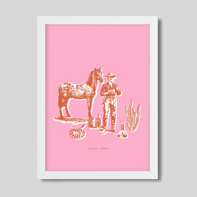 Marfa Cowboy Print Gallery Print Pink / 8x10 / White Frame Katie Kime