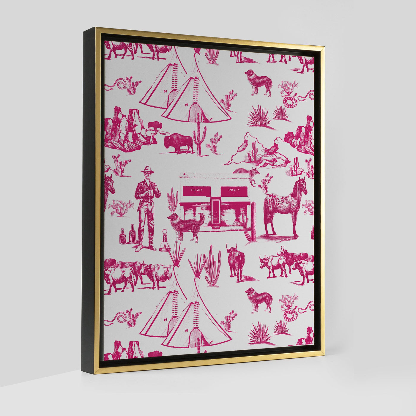 Marfa Toile Canvas Gallery Print Pink / 16x20 / Gold Frame Katie Kime