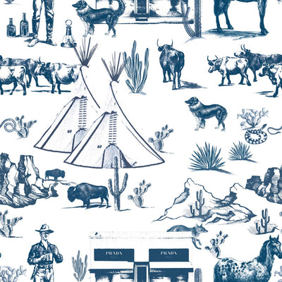 Wallpaper Navy / Double Roll / Large Marfa Toile Wallpaper Katie Kime