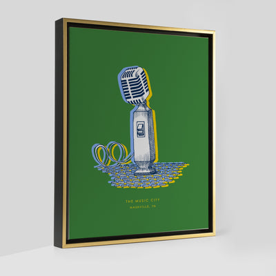 Nashville Microphone Print Gallery Print Green Canvas / 8x10 / Gold Frame Katie Kime