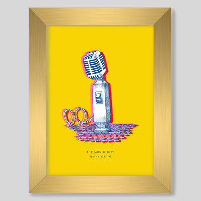 Nashville Microphone Print Gallery Print Yellow Print / 8x10 / Gold Frame Katie Kime