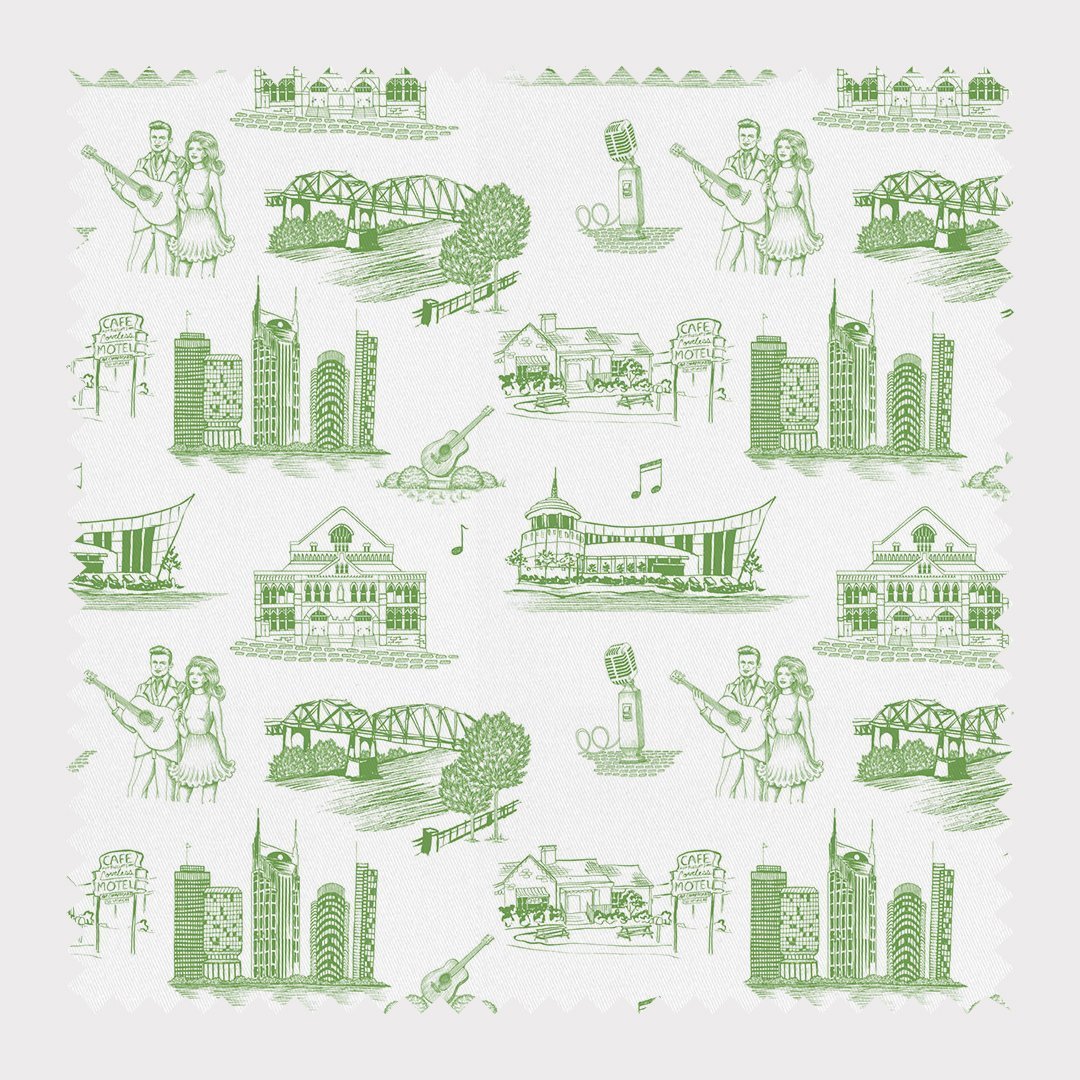 Nashville Toile Fabric Fabric By The Yard / Cotton / Green Katie Kime