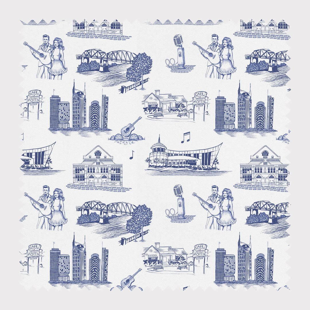 Nashville Toile Fabric Fabric By The Yard / Cotton / Navy Katie Kime