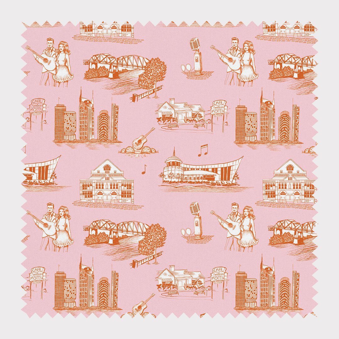 Nashville Toile Fabric Fabric By The Yard / Cotton / Orange Pink Katie Kime
