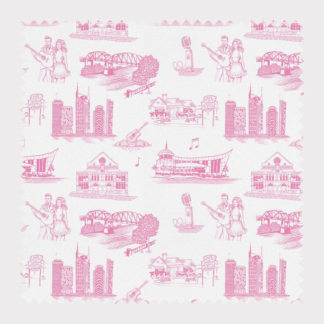 Nashville Toile Fabric Fabric By The Yard / Cotton / Pink Katie Kime