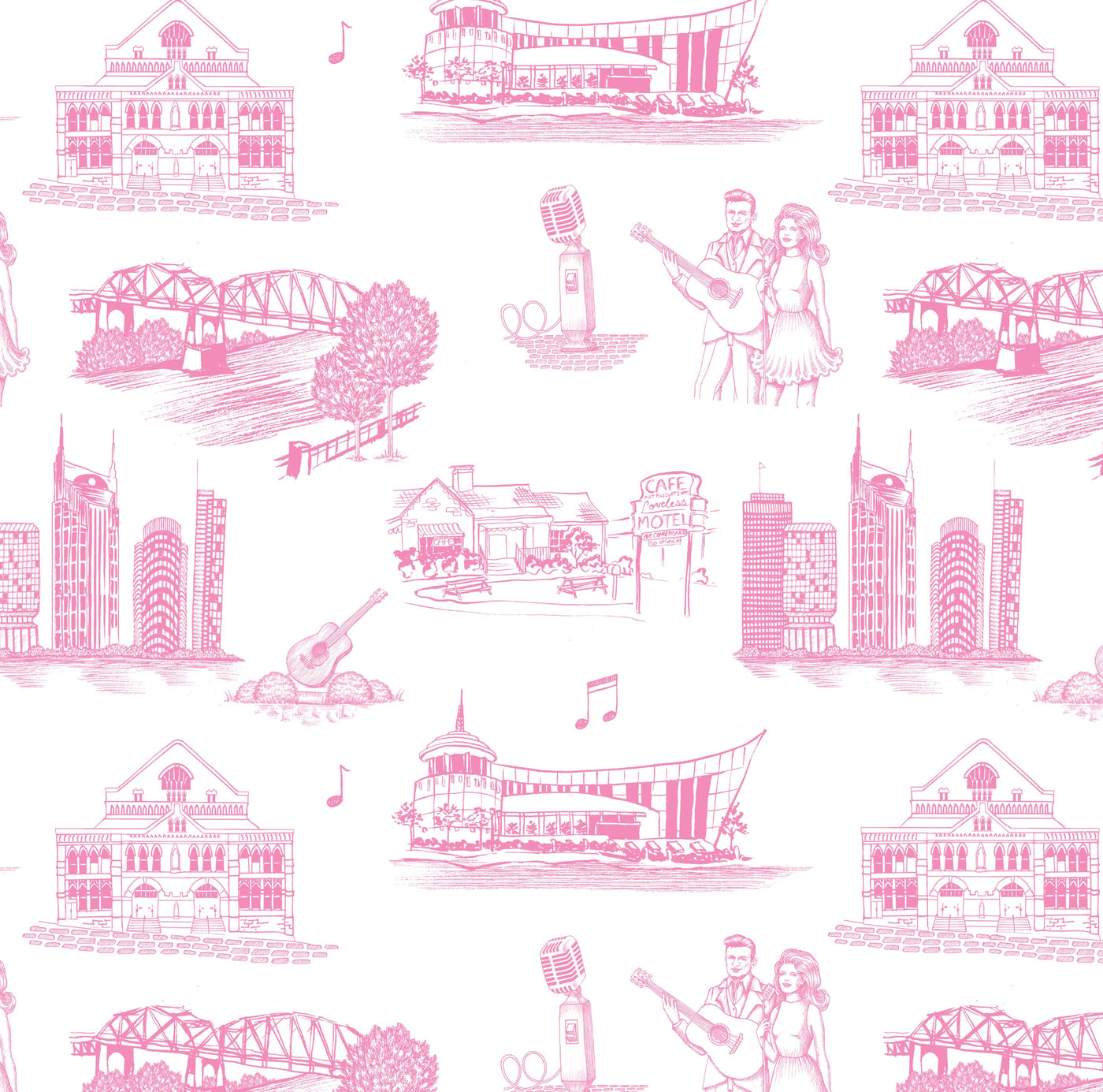 Nashville Toile Peel & Stick Wallpaper Peel & Stick Wallpaper Pink / 24"x 48" Katie Kime