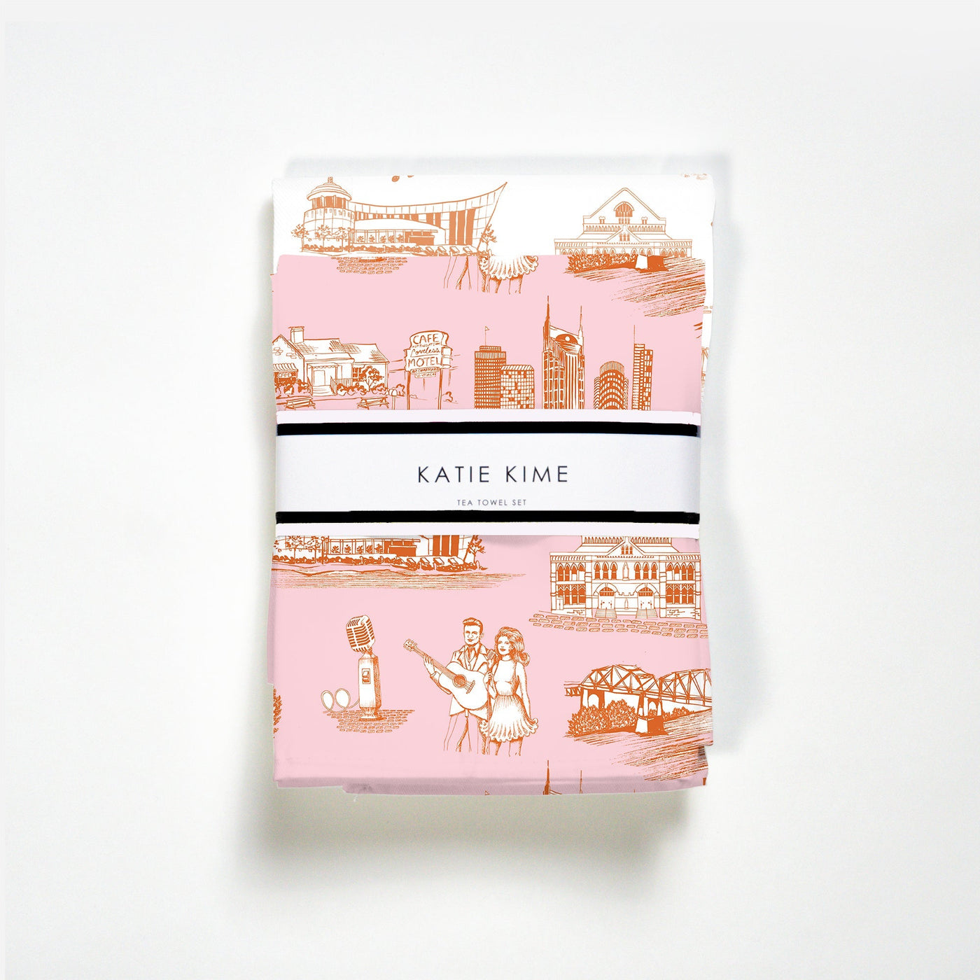 Nashville Toile Tea Towel Set Tea Towel Apricot Pink Katie Kime