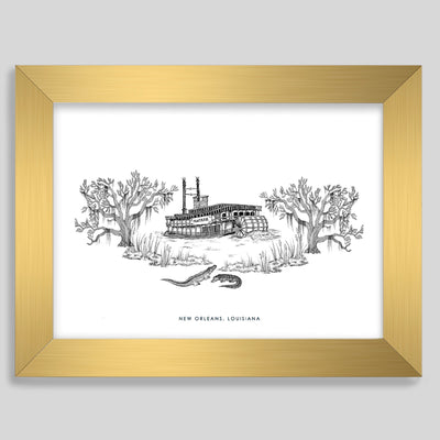 New Orleans Steamboat Print Gallery Print Black Print / 8x10 / Gold Frame Katie Kime