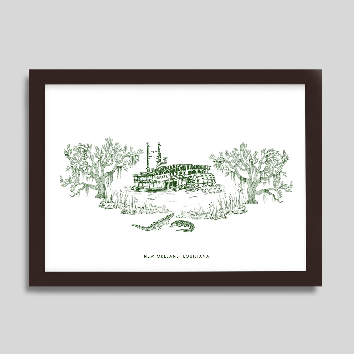 New Orleans Steamboat Print Gallery Print Green Print / 8x10 / Walnut Frame Katie Kime