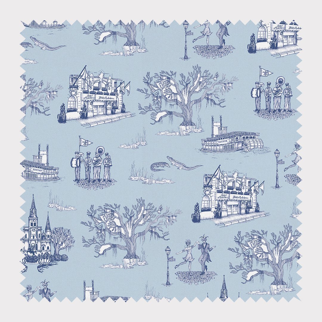 Fabric Cotton / Blue Navy / By The Yard New Orleans Toile Fabric Katie Kime