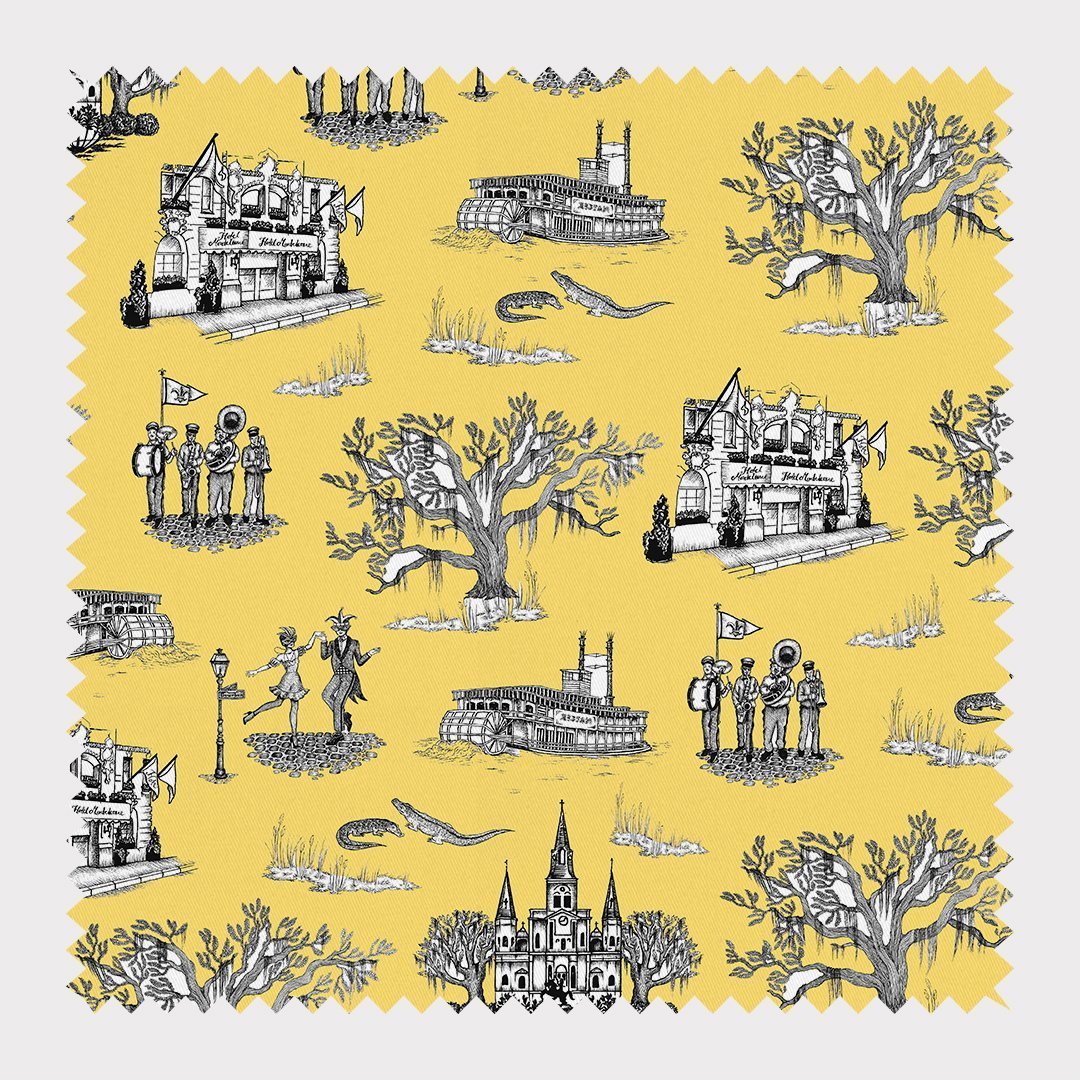 Fabric Cotton / Gold / By The Yard New Orleans Toile Fabric Katie Kime
