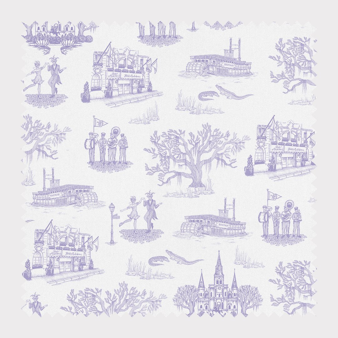 New Orleans Toile Fabric Fabric By The Yard / Cotton / Lavender Katie Kime
