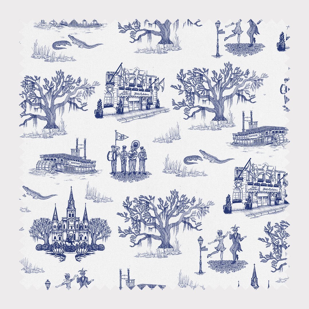 New Orleans Toile Fabric Fabric By The Yard / Cotton / Navy Katie Kime